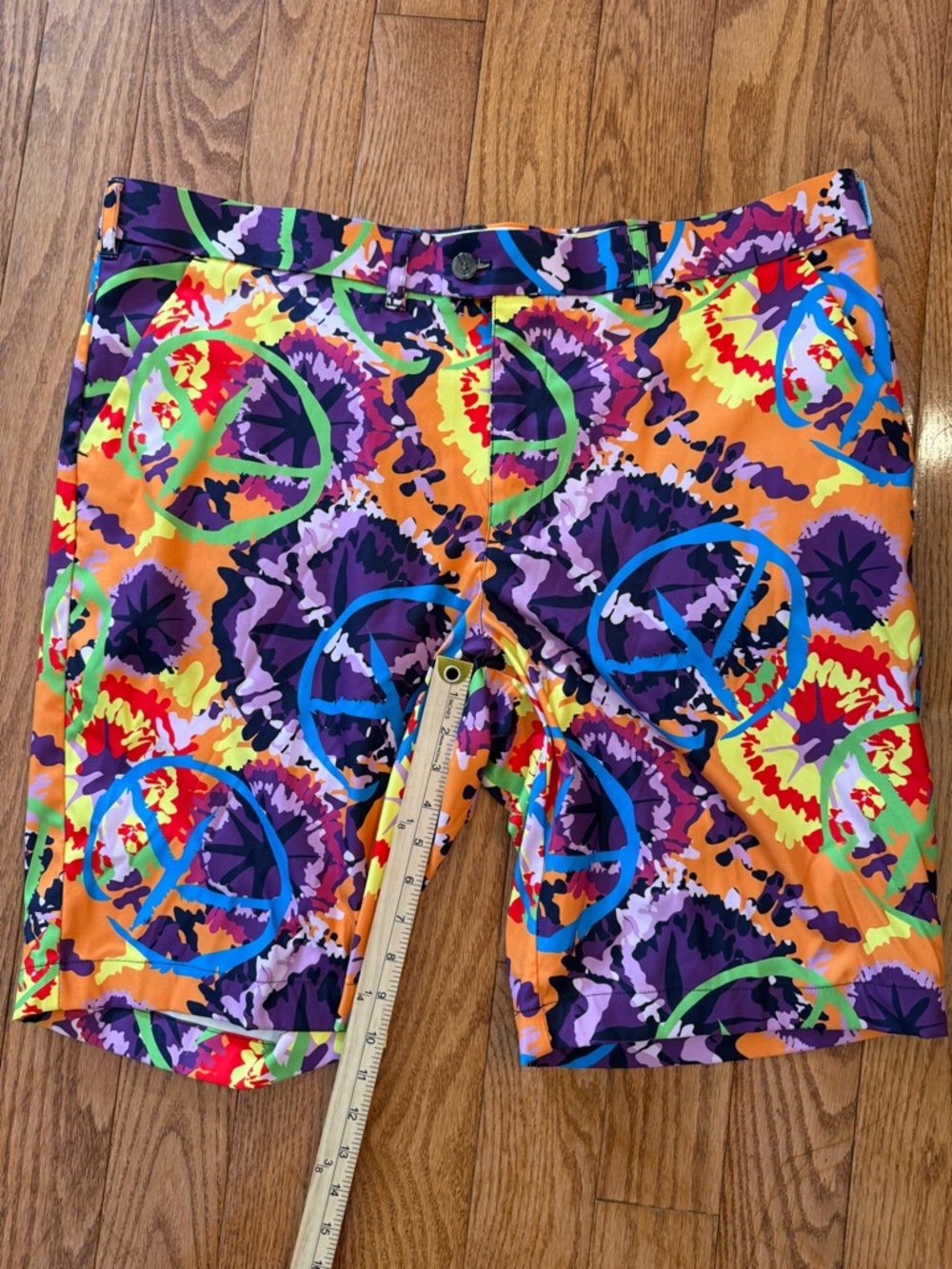 Loudmouth Golf Shorts Mens 42 Multicolor Peace Sign Tie Dye Cargo Psychedelic